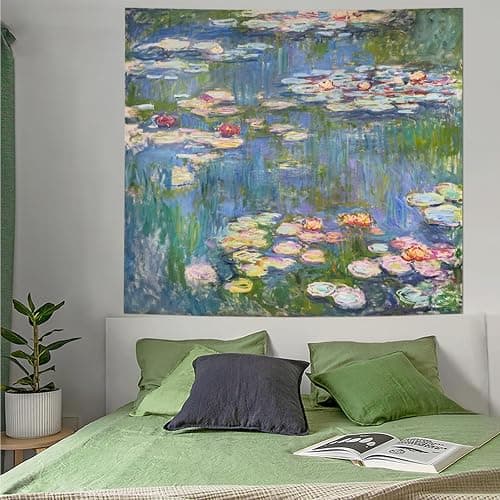 Avinyl Monet Waterlily Wall Tapestry, Green Floral Plant Art Poster for Bedroom Girls Boys, Small Nature Flower Pond Wall Hanging, Watercolor Tapestries for Living Room Dorm Decor 39in X 51in thumbnail 4