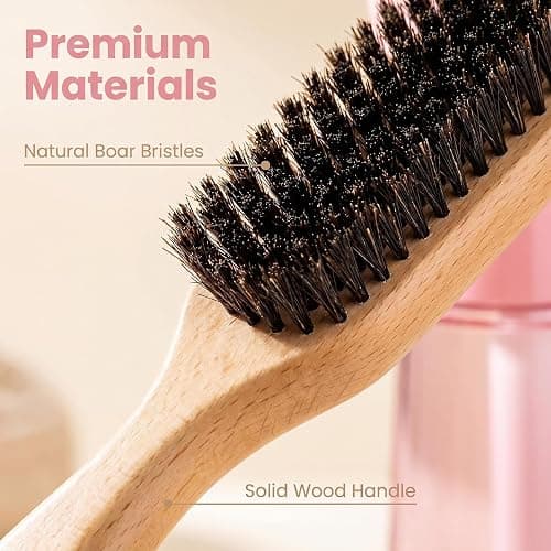 Slick Back Hair Brush,Natural Soft Boar Bristle Hair Brush and Spray Bottles,Made of Soft And Smooth Boar Bristles - Wide Teeth Shape And Define Curls - Styles Women Curly Hair (PINK) thumbnail 3