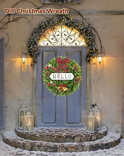 DDHS 20'' Boxwood Wreaths Front Door Artificial Spring Wreath. Wreaths for Front Door Farmhouse Wedding Green Year Round Indoor Outdoor for Summer Wreath St Patricks Day Decorations -(Hello Sign) thumbnail 9