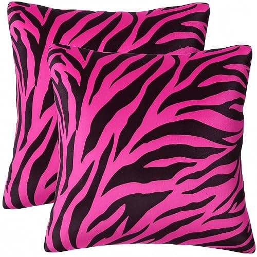 Pecfamly Y2K Pink and Black Zebra Print Throw Pillows (Covers Only No Pillow Inserts) Hot Pink Mcbling Trashy Y2K 2000S Baddie Scene Room Bedroom Decor for Teen Girls Women - Image 1