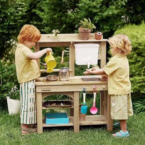 Tiny Land Outdoor Mud Kitchen for Kids, Wooden Play Kitchen with Water Tank, Water & Cooking Play, Sensory Fun, Weather-Resistant with Storage, Ideal for Toddlers Ages 3+ thumbnail 16