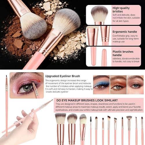 CLRDZN 70Pcs Makeup Brushes Set, Pink Professional Makeup Brush Set Multi-functional Makeup Brush Kit, Eye and Face Makeup Brushes & Tools, Premium Synthetic Facial Makeup Accessories thumbnail 2