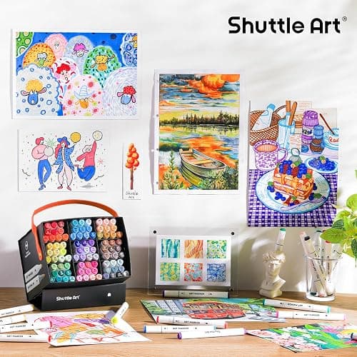 Shuttle Art Brush Tip Alcohol Markers, Dual Tip Brush & Chisel Tip Art Marker Set, 89 Colors Marker Pens with Organized Case Perfect for Illustration Kids Students Adults Coloring Sketching thumbnail 2