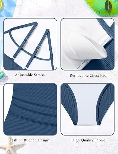 Qaoerde Girls Swimsuit One Piece Ruched Solid Color Bathing Suit for Girls Ribbed Adjustable Straps Pad Swimwear 9-16Y thumbnail 6