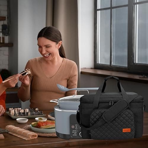 FURIMETY Carrying Bag Compatible with Ninja Crockpot Slow Cooker, Portable Insulated Travel Carrier Case for Ninja Foodi Possiblecooker Pro 8.5 Qt and Accessories with Shoulder Strap, Quilted Black thumbnail 9