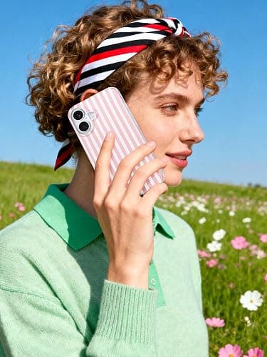 Compatible with iPhone 16 Case, with Aesthetics Striped Design Case for Women Girl, Cute Fashion Simple Soft TPU Slim Protection Phone Case for iPhone 16 6.1'' - Light Pink & White thumbnail 7