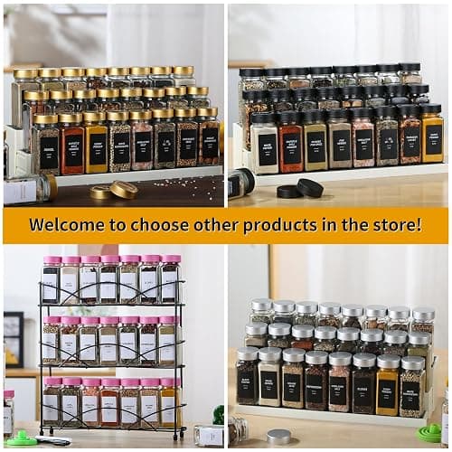 JARXSUN 24Pcs Spice Jars Containers with Labels，4oz Black Seasoning Bottles with Shaker Lids for Rack, Cabinet, Drawer,Empty Square Condiment Pots (24, Black) thumbnail 8