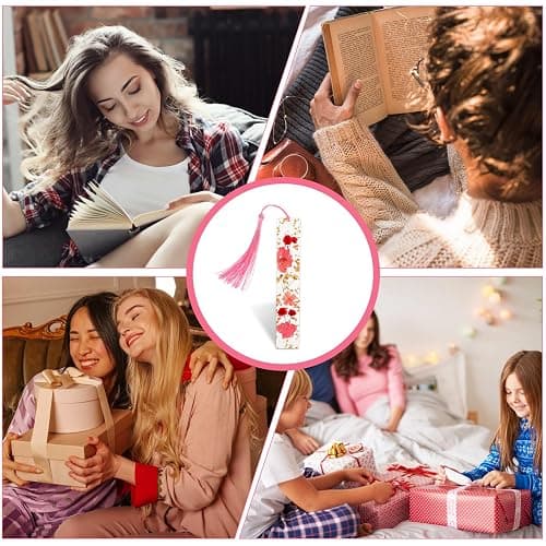 WY LIGHTING LEVEL marque-pages en résine rose avec pompon de fleurs pressées - Accessoires de lecture durables et faits main pour les lecteurs passionnés, les étudiants, femmes thumbnail 5