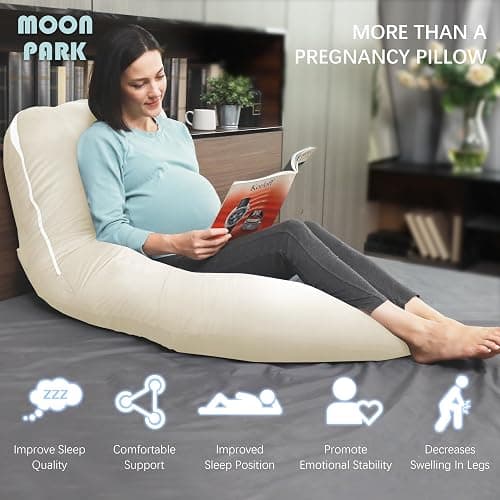 MOON PARK Pregnancy Pillows for Sleeping - U Shaped Full Body Maternity Pillow with Removable Cover - Support for Back, Legs, Belly, HIPS - 57 Inch - Ivory - Cooling Cover thumbnail 5