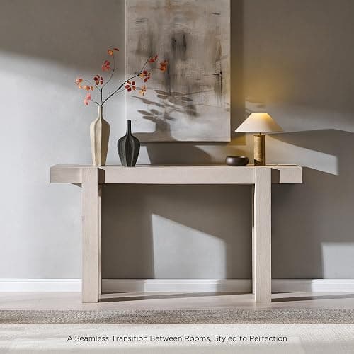 OKD Modern Farmhouse Entryway Table with 2 Drawers, 63" Wooden Console Table for Hallway, Sofa and Living Room, White Alder thumbnail 5