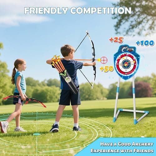 VATOS 2 Pack Bow and Arrow Toy with LED Light - 4 in 1 Archery & Dart Game Set with 20 Suction Cup Arrows, Shark Glow Target & Dart Board - Indoor/Outdoor Birthday Gift for Kids Boys Girls Ages 5-12 thumbnail 6