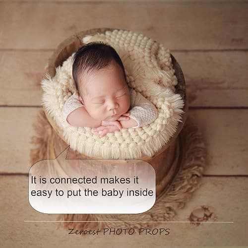 Zeroest Baby Photography Props Basket Braid Wool Wrap Newborn Photo Shoot Baskets Filler Posing Stuffer Background Blanket (Beige) thumbnail 5