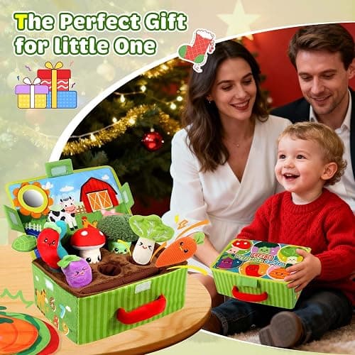 FREYBLI Baby Toys 6-12 Months - Soft Fruits Vegetable Garden Plant Plush Toy - 6 Month Old Baby Toys Boy Girl Gifts - Baby Sensory Montessori Toys with Rattles Mirror Squeaker Textures Crinkle Tissues thumbnail 7