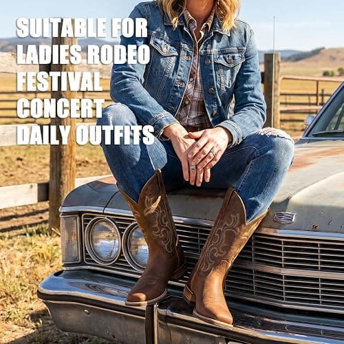 Palitutu Cowboy Boots for Women, Western Cowgirl Boots Genuine Leather hand-embroidered with patterns Mid Calf Chunky Heel for Country Concert Party Women Boots thumbnail 6