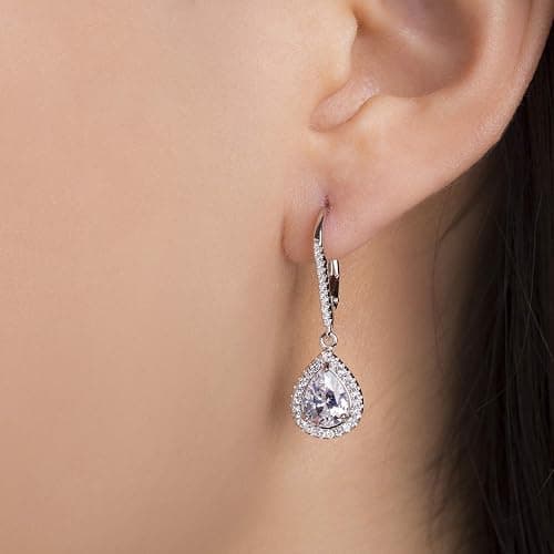 Lesa Michele 2 Cttw Cubic Zirconia Teardrop Dangle Earrings for Women Rhodium Plated 925 Sterling Silver thumbnail 2