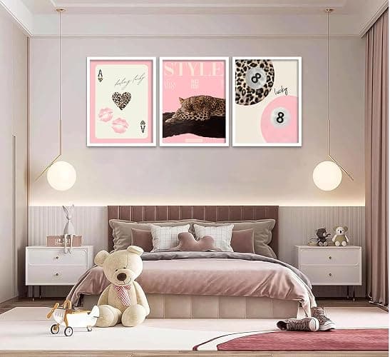 3Pcs Trendy Pink Leopard Wall Art Preppy Leopard Lucky 8 Ball Poster Printing Artwork Y2k Coquette Funky Cheetah Aesthetic Room Decoration for College Apartment, Girls Bedroom Dorm Scene Home Decor thumbnail 8