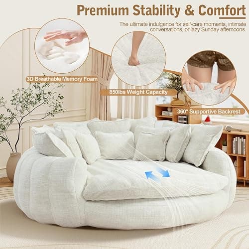 SumKea 82'' Oversized Upholstered Sofa Bed, Round Chaise Lounge Chair Indoor, Modern Chenille Boneless Couch, No Assembly Required, Plush Sleeper Chair with 14 Pillows for Living Room, Beige thumbnail 6