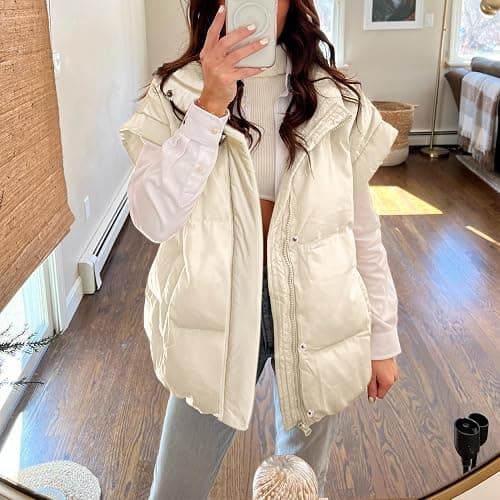 Songling Womens Oversized Puffer Vest Stand Collar Full Zip Sleeveless Bubble Puffer Vest Quilted Padded Warm Coat Outwear thumbnail 3