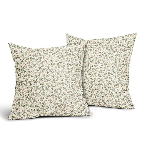 Kawani Spring Daisy Floral Pillow Covers 18X18 Inch Sage Green Brown Beige Vintage Flowers Decorative Pillow Cases Set of 2 Block Print Throw Pillows Farmhouse Decor for Sofa Couch Cushion Outdoor thumbnail 4