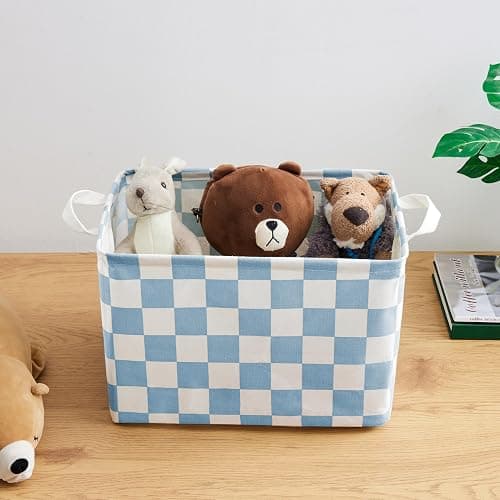 Ohocut Blue Checkered Canvas Basket, Rectangular Organizing Decorative Storage Basket for Kids, Dog Toy, Cute Aesthetic Boys Room Decor for Home, Kitchen, Bedroom, Classroom, Shelves thumbnail 4