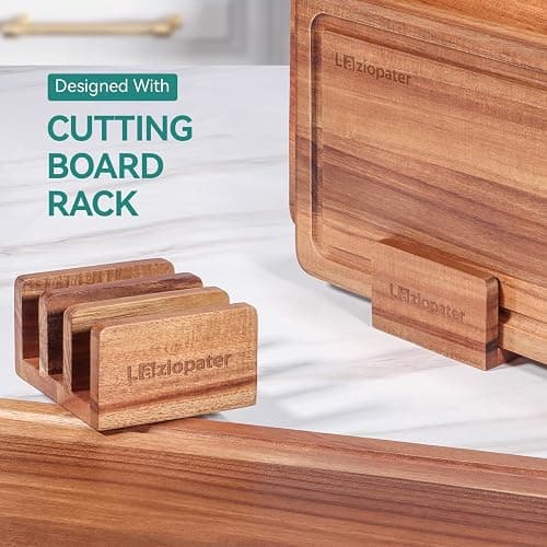 Acacia Wood Cutting Board，Solid Wood Cutting Board for Kitchen with Holder with Deep Juice Grooves & Built-in Handles, Durable Wooden Chopping Board Set of 3 for Meat, Vegetables and Fruits thumbnail 4