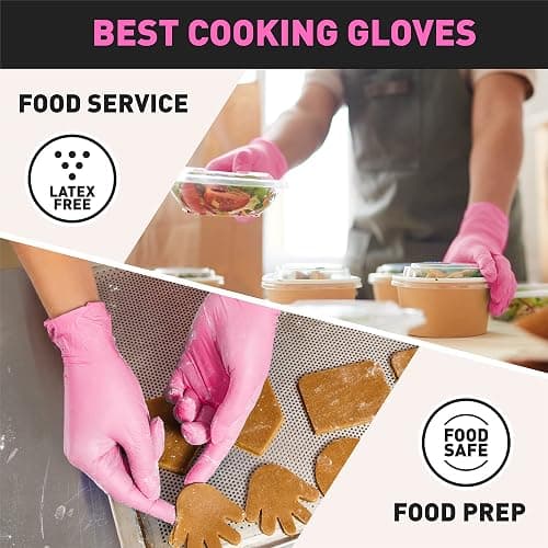 OKIAAS Black/Pink Vinyl Disposable Gloves Latex Free, Food Grade, 5 mil, Cooking, Cleaning, Hair Dye, 50/100/200/1000 Count thumbnail 3
