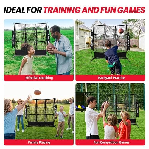 BAGAIL Football Throwing Net - 5 or 9 Target Pockets, Easy Setup, Heavy-Duty - Portable QB Accuracy Trainer, Fun Target Practice Net for Football with Carry Bag thumbnail 4
