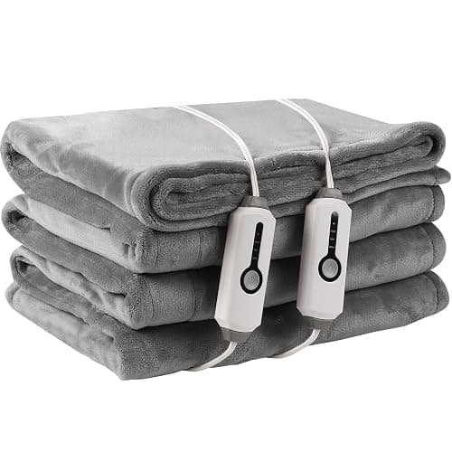 LaffyLo Electric Heated Blanket 84" x 90" Queen Size with Dual Control Warm Flannel Heated Blanket with 4 Heating Levels & 10 Hours Auto-Off, Fast Heating, Machine Washable, for Bedding -Light Gray - Image 1
