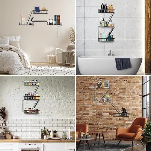 SweetSage Fire Escape Wall Shelf - New York Decorative Ladder Shelf, Wall Art Floating Shelf Black Metal Shelves for Bedroom, Home Office Storage and Display (3-Tier) thumbnail 3
