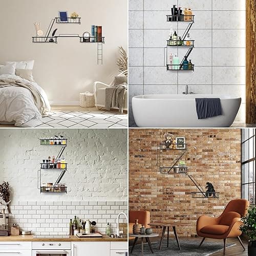 SweetSage Fire Escape Wall Shelf - New York Decorative Ladder Shelf, Wall Art Floating Shelf Black Metal Shelves for Bedroom, Home Office Storage and Display (3-Tier) - Black thumbnail 3