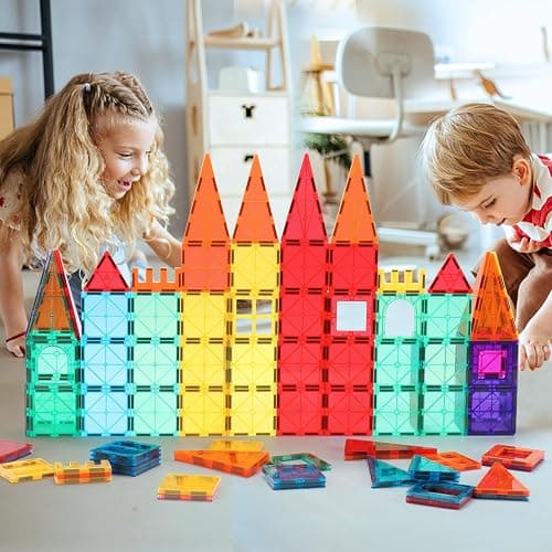 OugerToy Magnetic Tiles,104PCS Magnetic Building Tiles for Kids, Educational Magnetic Stacking Blocks, Magnets Construction Toys, Christmas Toy Gift for Toddlers,Kids Boys and Girls 3 4 5 6 7 8 9+Year thumbnail 2