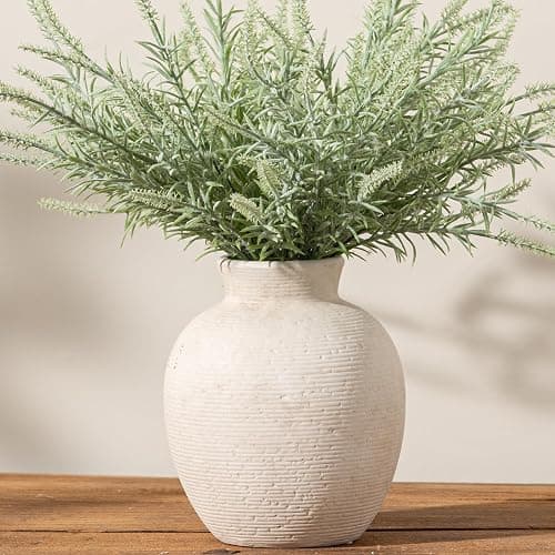 Vanselia Ceramic Flower Vase Home Decor - Farmhouse Table Vases Rustic Vintage Living Room Kitchen Bedroom Decorations for House Book Shelf Office Coffee Desk Dining Fireplace (7.4" Rustic) - Image 1