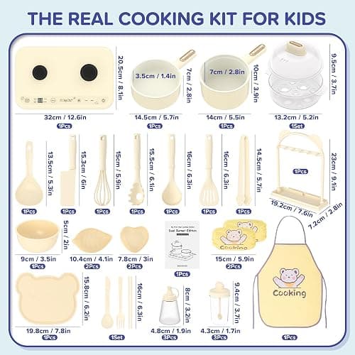 Gotoofun Kids Cooking Sets Real Electric Dual Stove Montessori Mini Kitchen for Real Food Making Safe Utensils, Apron & Cookware - Great for Pretend Play Learning thumbnail 3