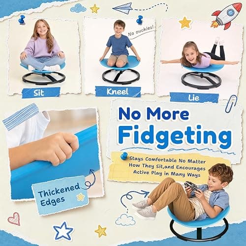 Pterying 21" L × 19" W Large Size Spinning Chair for Autistic Kids, Ages3+ | Autism Sensory Products, Sensory Toys Gifts for Kids with Autism & ADHD, Training Body Coordination, Azure Rounded Shape thumbnail 4