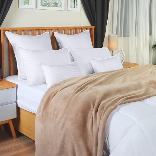 Utopia Bedding Hotel Bed Pillows for Sleeping, Pillows Queen Size Set of 2 | Down alternative pillows, cooling hotel quality, luxury comfort for back, side & stomach sleepers, Premium Stripes, White thumbnail 2