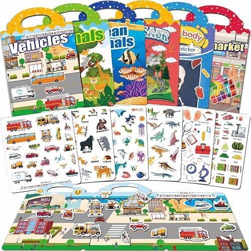 iGetooy 6 Sets Reusable Sticker Book for Toddlers 1-3, Jelly Sticker Books for Toddlers 2-4 Years, Toddler Travel Toys for Kids 2 3 4 Year Old Girls Boys thumbnail 9