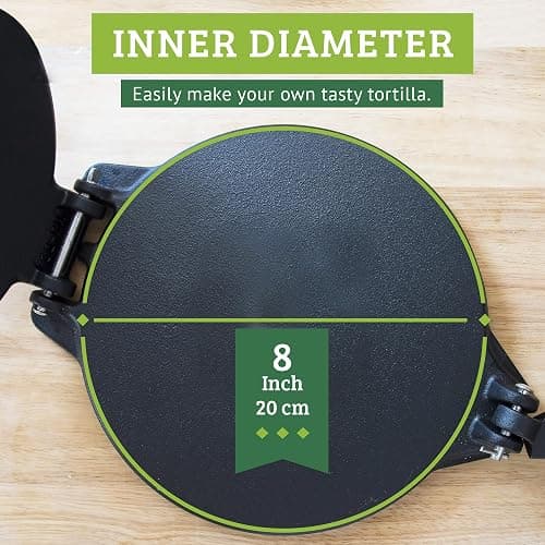 Chef Tacos Authentic Cast Iron Tortilla Press, Roti Maker, Heavy Duty Tortillera Pataconera, Pre-Seasoned Corn or Flour Presser, Taco Maker, Taco Shaper (8-Inch) thumbnail 3