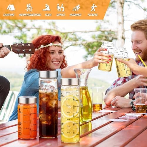 Glass Juice Bottles 10 Oz, Wide Mouth Reusable Clear Glass Water Bottles with Graduations 100% Leak Proof Stainless Steel Lids, BPA Free, Fits in Cup Holder Juice Containers Set of 6 thumbnail 7