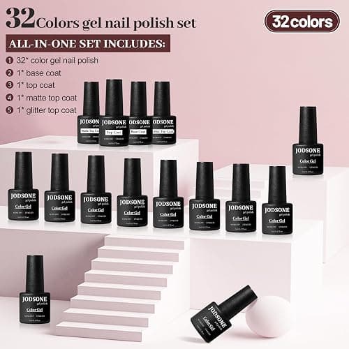JODSONE 36 PCS Gel Nail Polish Set-32 Colors Gel Polish Kit Base Coat Glossy Matte and Glitter Top Coat Nail Polish Set Green Blue Red Pink Collection Gifts for Women thumbnail 2