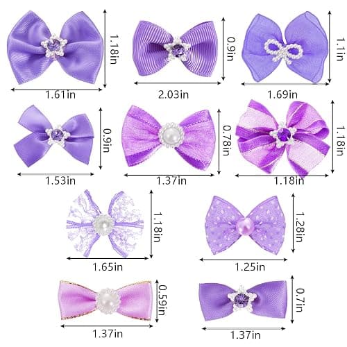 20 PCS Cute Dog Hair Bows with Rubber Bands Elastic Handmade Mix Style Lace Rhinestone Pearls for Furry Puppy Cat Pet Girl, Purple thumbnail 2
