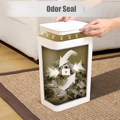 TIPGO Bathroom Trash Can with Lid, 10 Liter/ 2.6 Gallon Slim Garbage Can, Small Trash Bin Waste Basket with Pop-Up Lid for Kitchen, Bedroom, Living Room, Office (White) thumbnail 6
