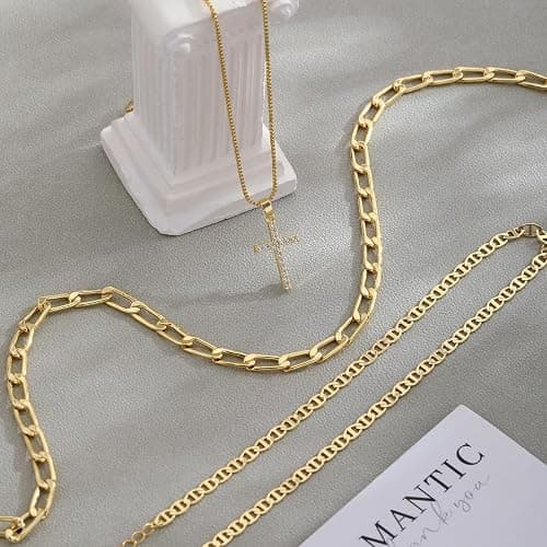 DIFOMI Layered Cross Necklaces for Women, Dainty 14K Gold/Sterling Sliver Plated Cross Necklace Cubic Zirconia Cross Pendant Simple Cuban Figaro Chain Long Snake Necklace Jewelry Gift for Women Trendy thumbnail 6