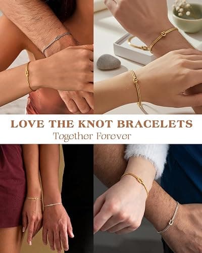 KOHOTA Silver Gold Bracelets for Women Trendy Bracelet Stack Non Tarnish | 14K Gold & Silver Plated Stackable Bracelet, Dainty Heart Pearl Knot Beaded Chain, Matching Couple Friendship Jewelry Gifts thumbnail 5