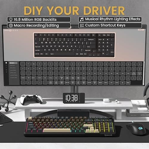 Redragon K742 Wireless Mechanical Gaming Keyboard with Knob, Bluetooth 5.0/2.4GHz/USB C Wired Creamy Keyboard with Number Pad for PC Computer, RGB Backlits, Hot-Swappable with Linear Switches (Brown) thumbnail 3