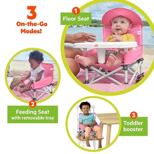 Bright Starts Pop 'N Sit Portable Booster, Indoor/Outdoor Use, Floor Seat with Feeding Tray, Pink, 6 Mos - 3 Yrs thumbnail 5