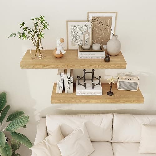 Floating Shelves 36 Inch Long, 12 Inch Deep Floating Shelves for Wall, 36 x 12 Shelves for Wall Storage & Display, 2" Thick Floating Shelf for Bathroom, Living Room, Bedroom, Oak Color, Set of 1 thumbnail 2