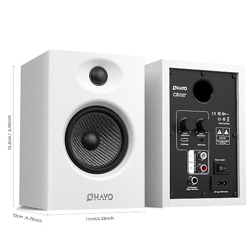 OHAYO 60W Computer Speakers for Music and Gaming, Active Bluetooth 5.3, Stereo 2.0 Speakers for Desktop PC or Laptop, 3.5mm Aux RCA Input, USB-Powered, 1 Pair, White thumbnail 2
