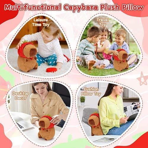Emoin Capybara Plush Toy with Strawberry Hat 9.8 Inch Kawaii Soft Strawberry Capybara Stuffed Animals Hugging Capibara Baby Girls Gifts thumbnail 6