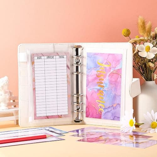 24 Pieces Budget Sheets Expense Tracker Sheets Budget Cash Envelopes A6 Pockets Binder Zipper Folders Money Organizer System (Watercolor Style) thumbnail 6