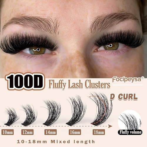 Fluffy Thick Lash Clusters DIY Eyelash Extension 10-18MIX D Curl Lash Clusters 100D Wispy Individual Eyelash Extensions Clusters Lashes DIY Fluffy Lash for Beginners by Focipeysa thumbnail 6